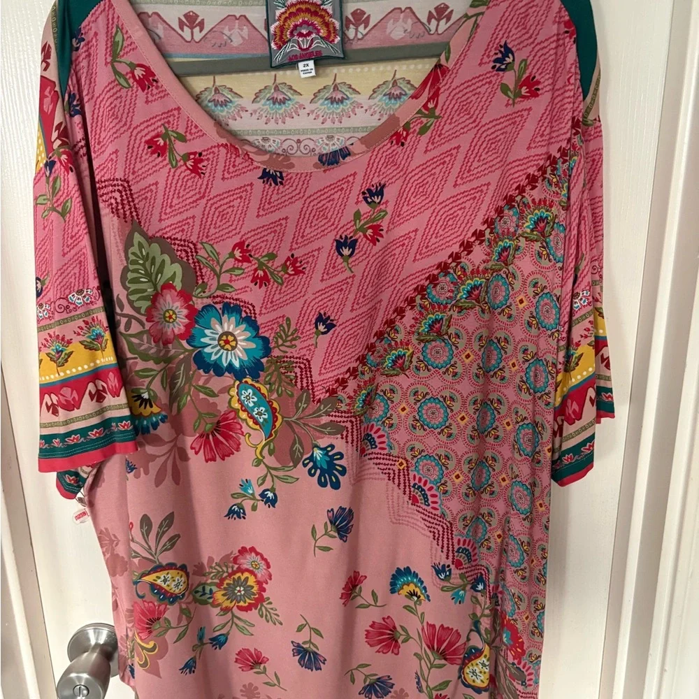JOHNNY WAS “Janie” Paisley Floral boat neck long tee~ Size 2X - Picture 6 of 6